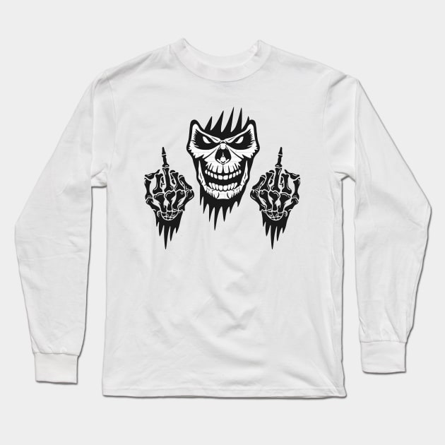 Middle Finger - Monkey Skull Long Sleeve T-Shirt by Tari Company